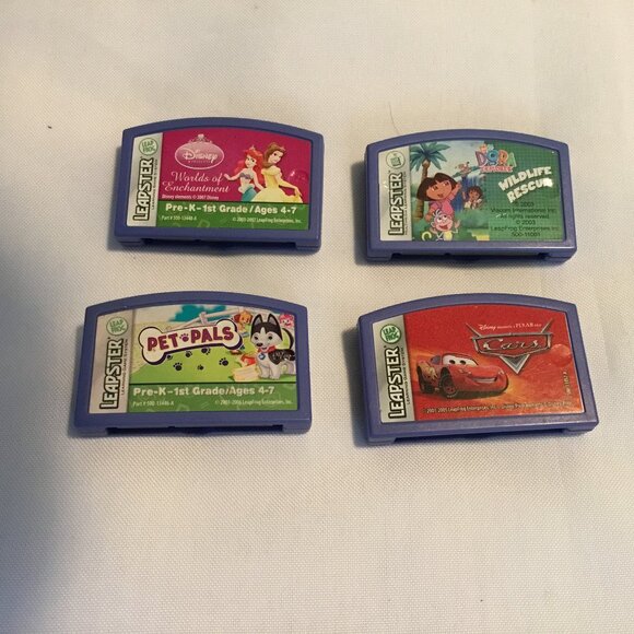 (Lot of 4) Leap Frog Leapster Learning Games Dora, Cars, Pet Pals, Princess - Picture 1 of 3